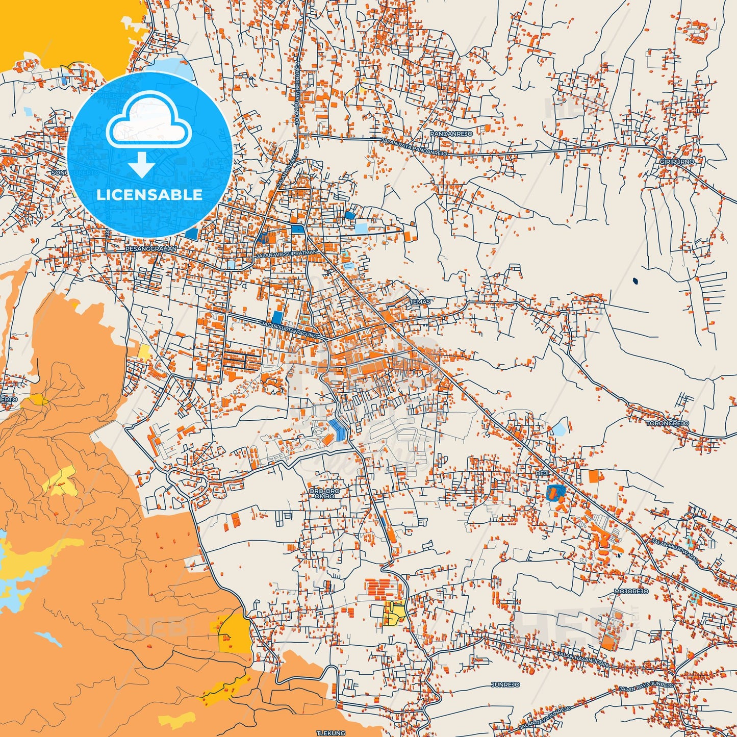 Colorful Batu Street Map with Labels and Buildings