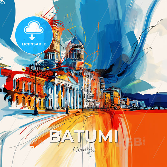 Vibrant Batumi, Georgia - A Colorful Painting Of A City - Square format print template