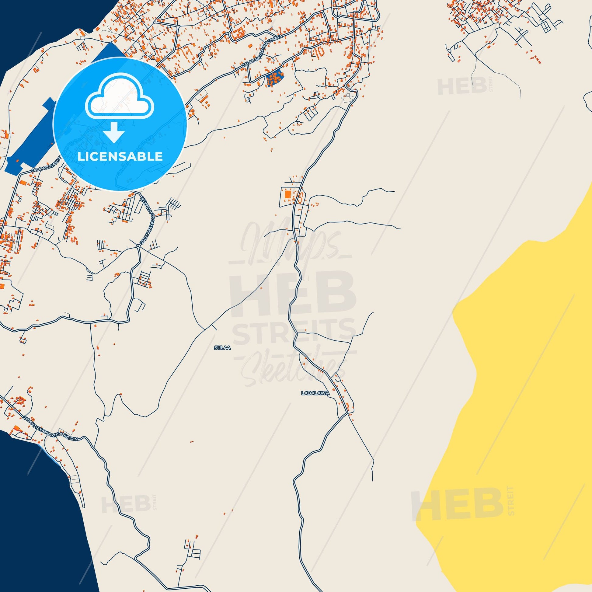Colorful Baubau Street Map with Labels and Buildings
