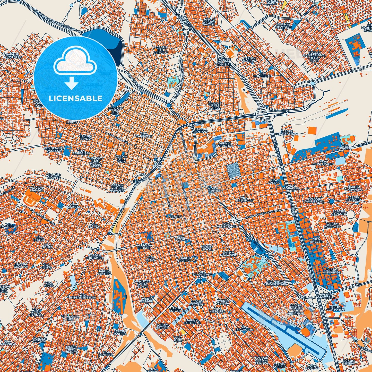 Colorful Bauru Street Map with Labels and Buildings