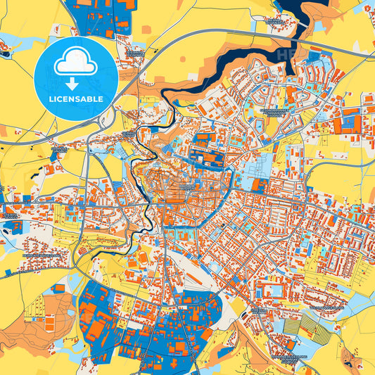 Colorful Bautzen Street Map with Labels and Buildings
