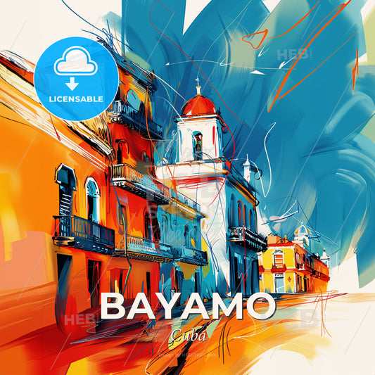 Vibrant Bayamo, Cuba - A Colorful Painting Of Buildings - Square format print template