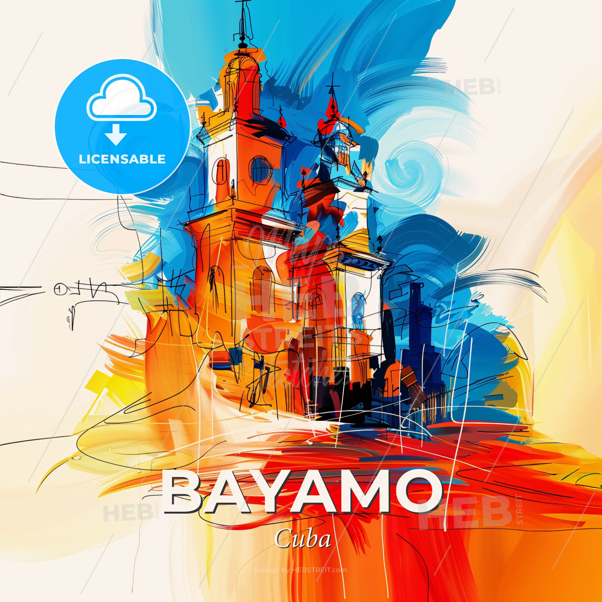 Vibrant Bayamo, Cuba - A Painting Of A Building - Square format print template