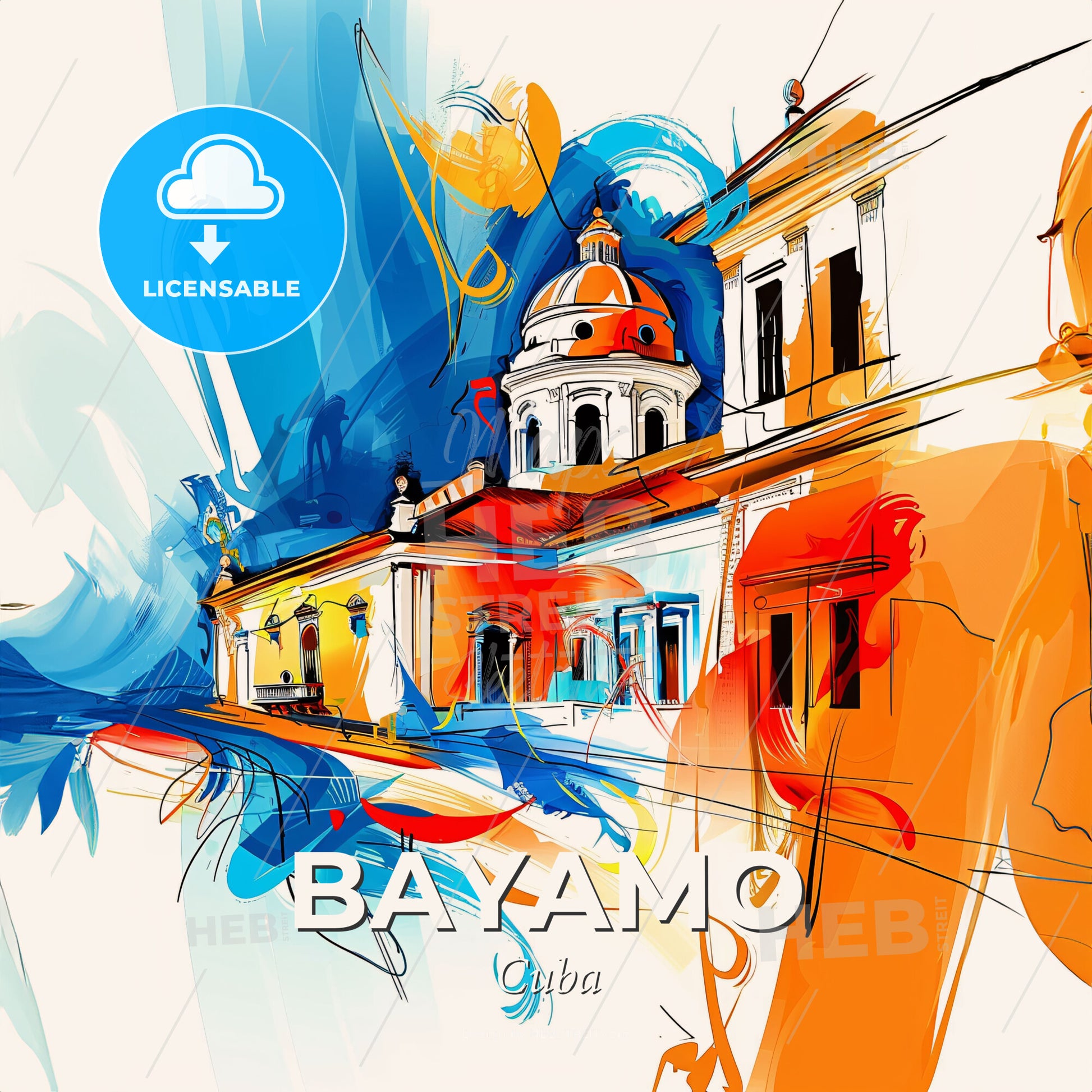 Vibrant Bayamo, Cuba - A Colorful Painting Of A Building - Square format print template