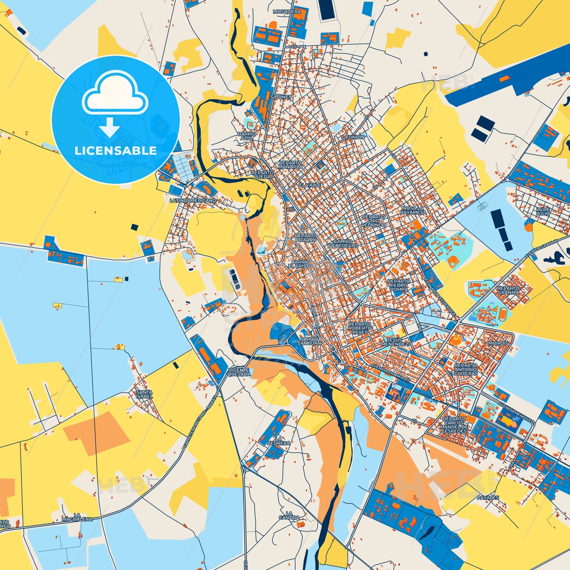 Colorful Bayamo Street Map with Labels and Buildings