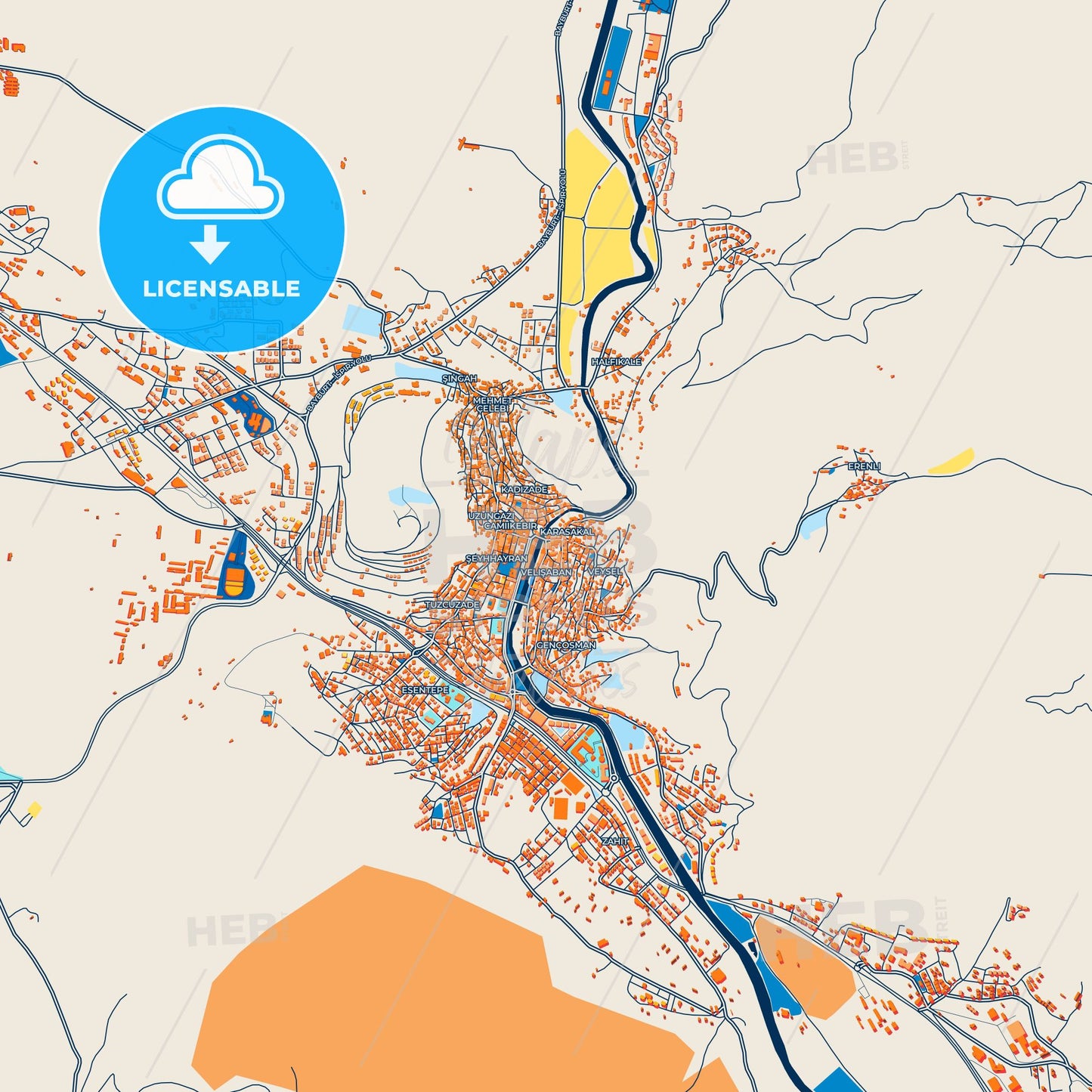 Colorful Bayburt Street Map with Labels and Buildings