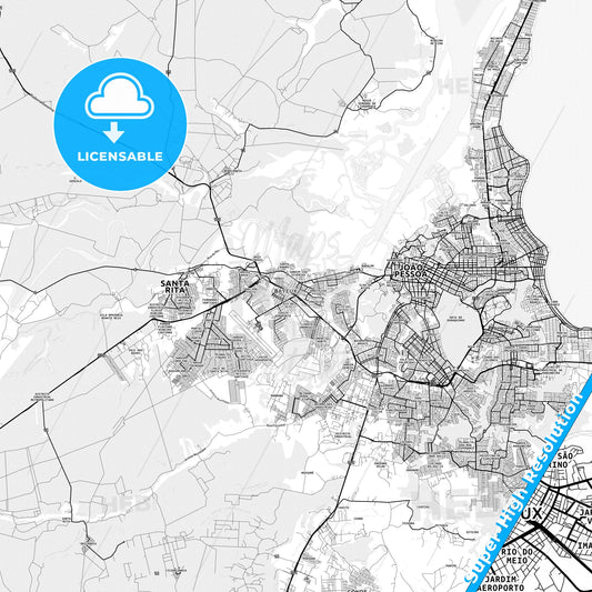 Bayeux, Brazil light map with streetnames, citynames and districts