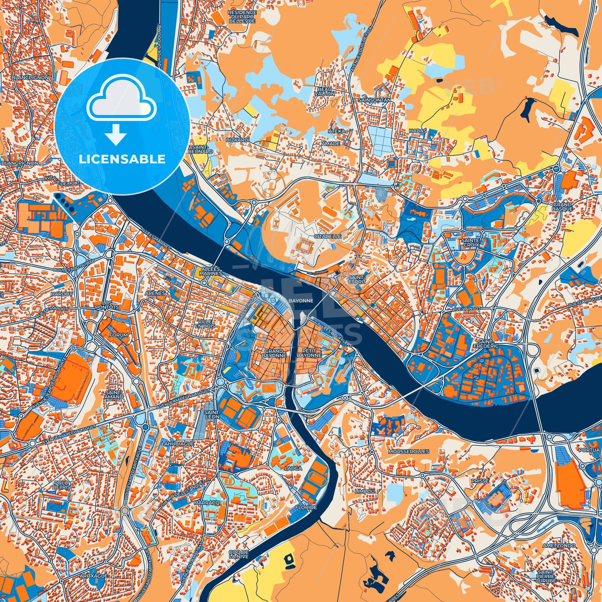 Colorful Bayonne Street Map with Labels and Buildings