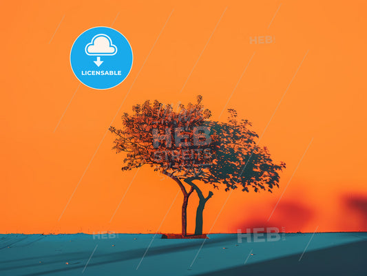 Vibrant Desert Landscape Painting: Minimalist Artwork Featuring Solitary Tree