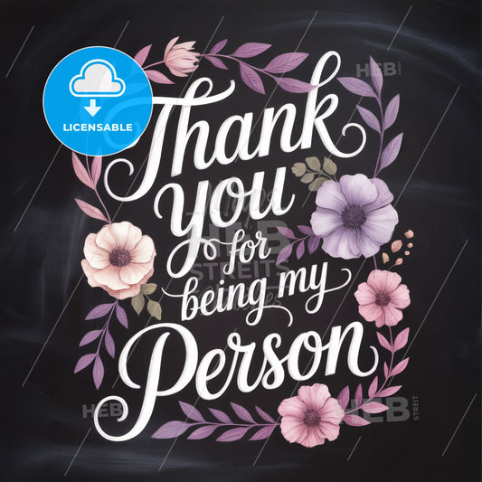 Beautiful Floral Typography Design Expressing Gratitude: 'Thank You for Being My Person'