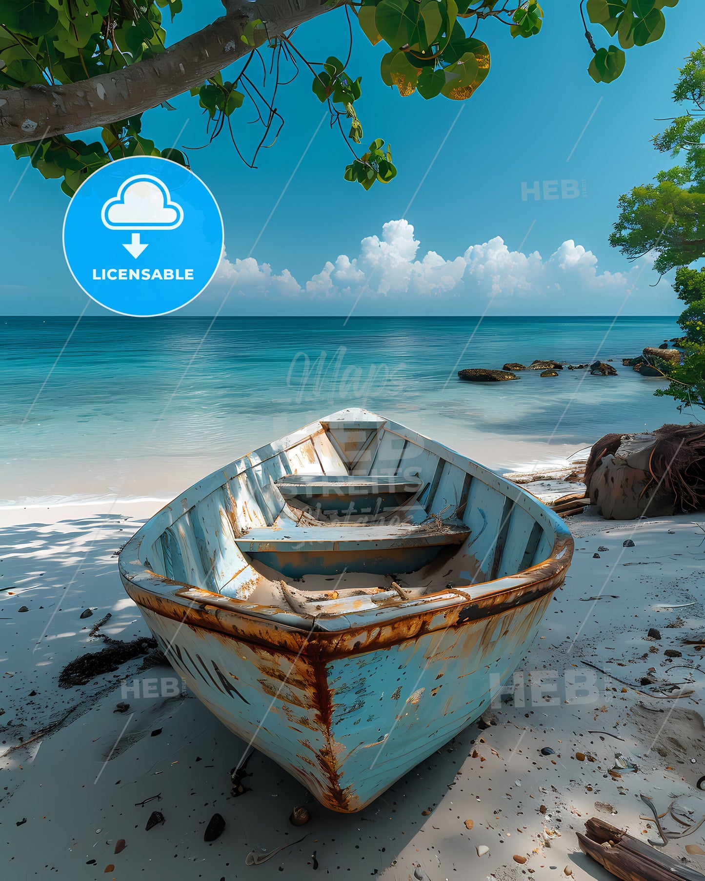 Colorful Mozambican Boat Painting on Tropical Beach