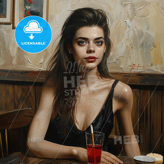 Beautiful Woman In Restaurant - A Woman Sitting At A Table With A Drink