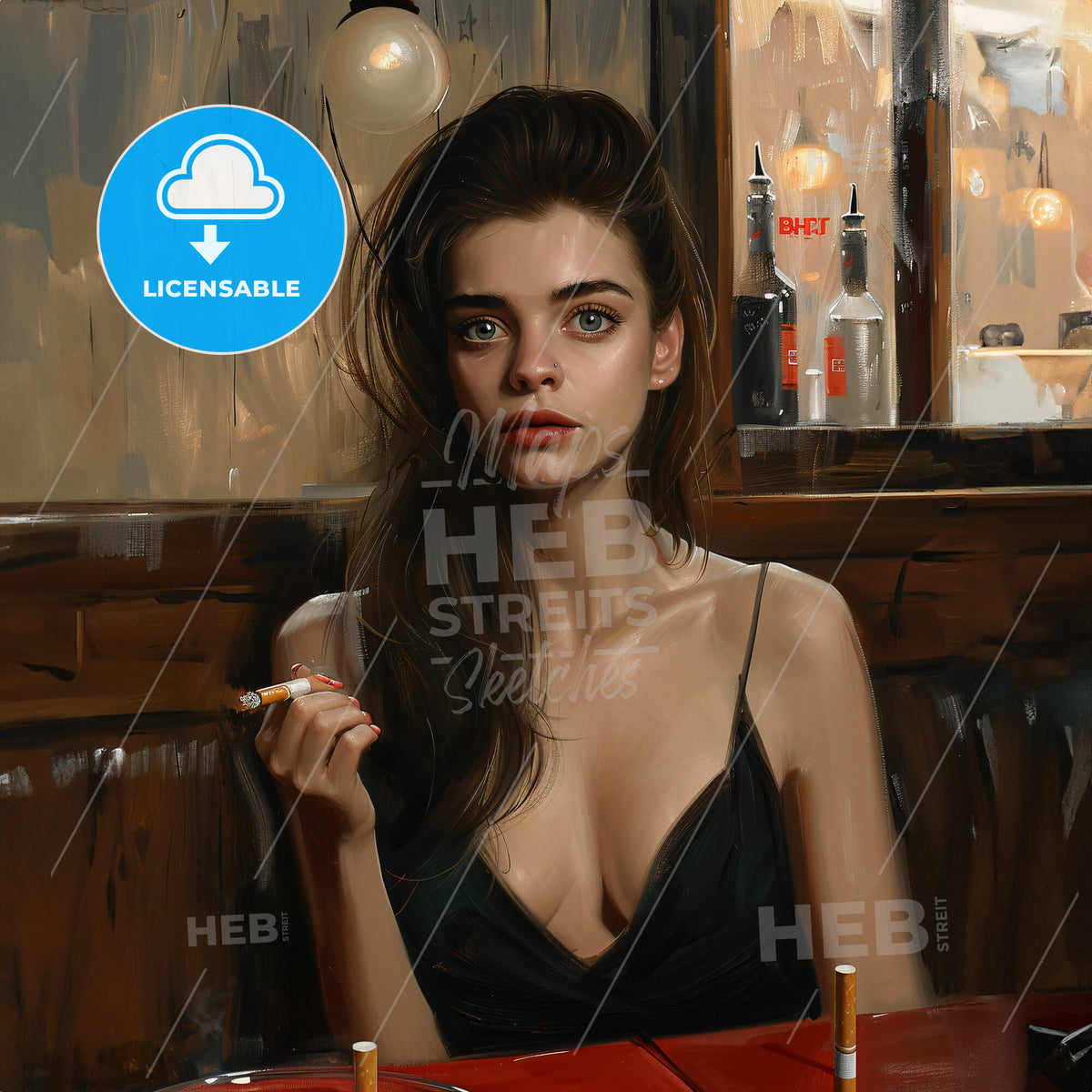 Beautiful Woman In Restaurant - A Woman Sitting At A Table Smoking A Cigarette