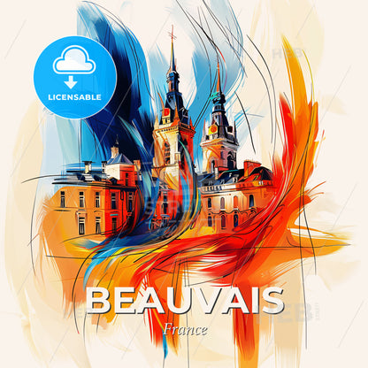 Vibrant Beauvais, France - A Colorful Painting Of A Castle - Square format print template