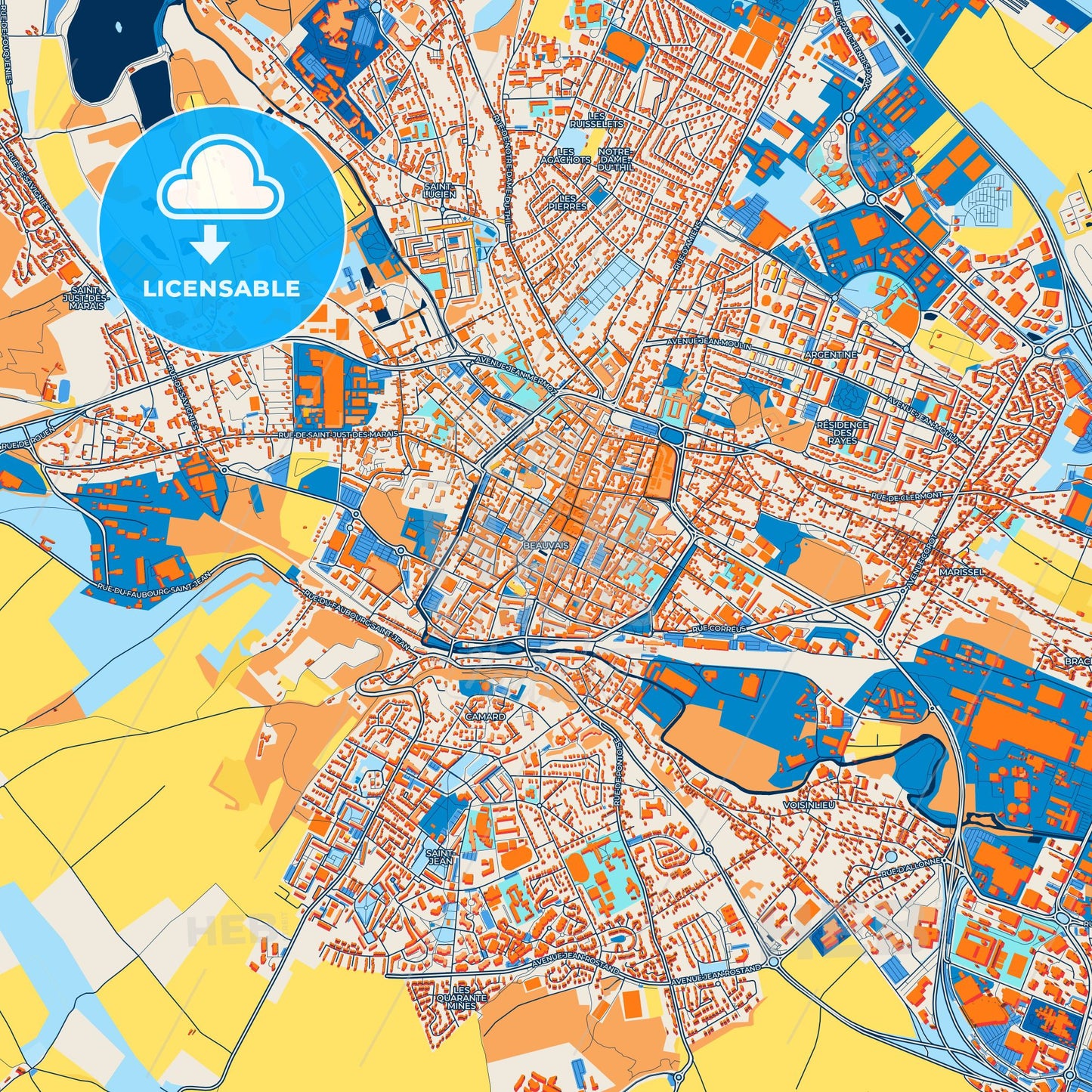 Colorful Beauvais Street Map with Labels and Buildings