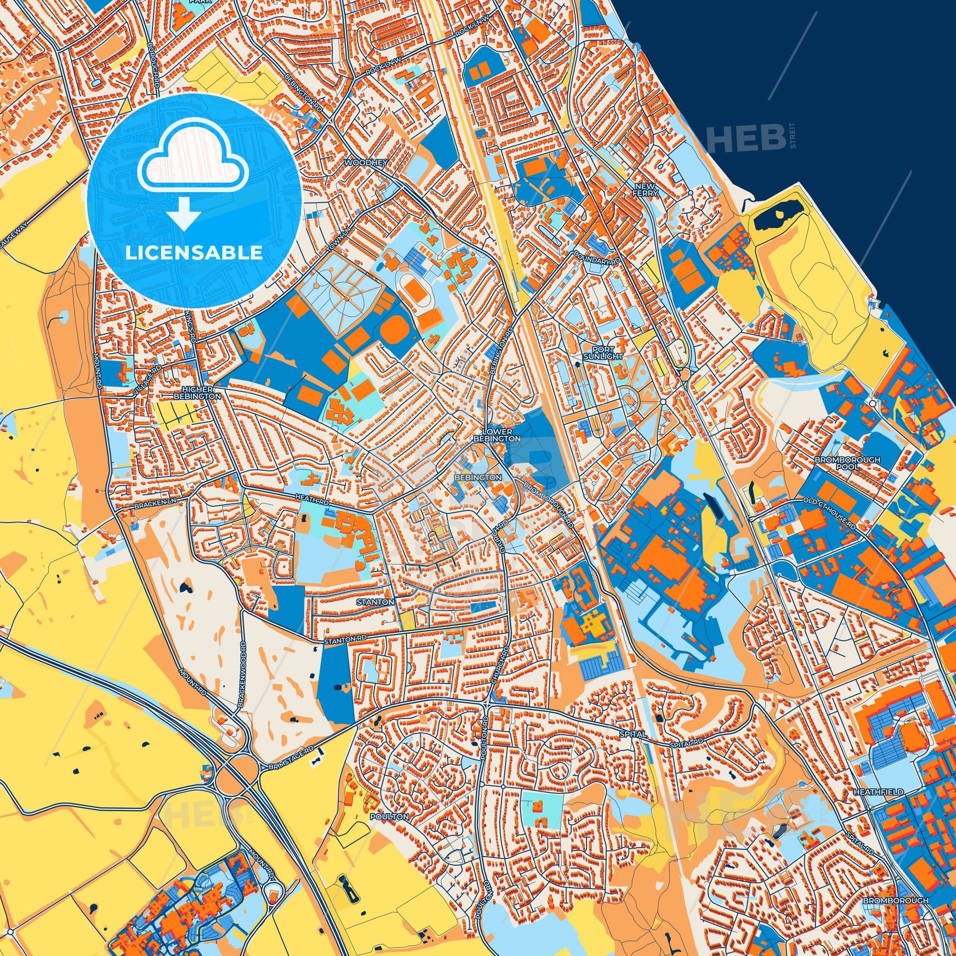 Colorful Bebington Street Map with Labels and Buildings