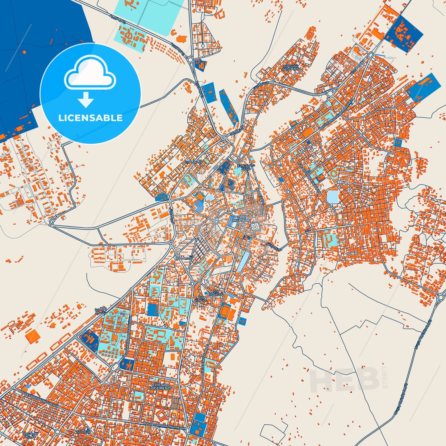 Colorful Bechar Street Map with Labels and Buildings