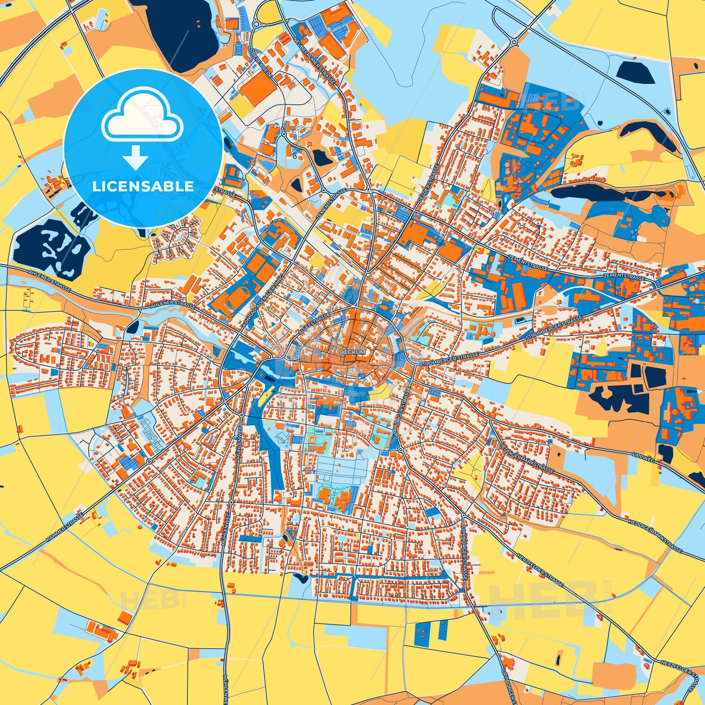 Colorful Beckum Street Map with Labels and Buildings