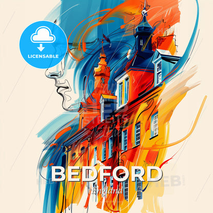 Vibrant Bedford, England - A Painting Of A Man's Face And A Building - Square format print template