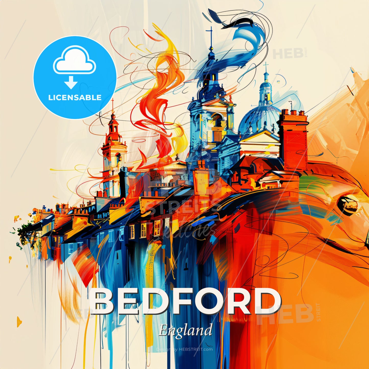 Vibrant Bedford, England - A Colorful Painting Of Buildings - Square format print template