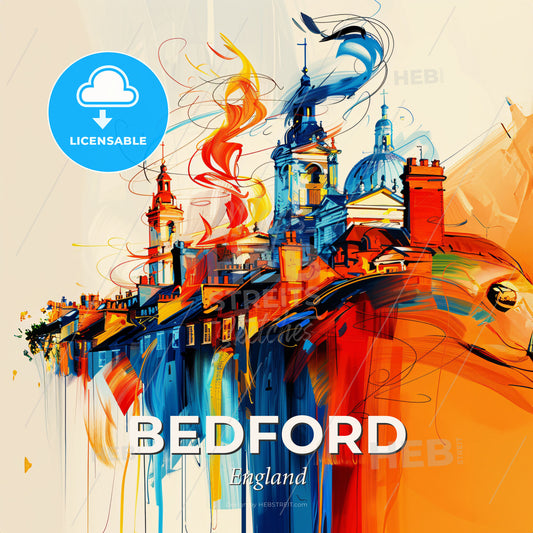 Vibrant Bedford, England - A Colorful Painting Of Buildings - Square format print template