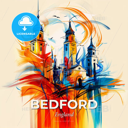 Vibrant Bedford, England - A Colorful Painting Of A Building - Square format print template