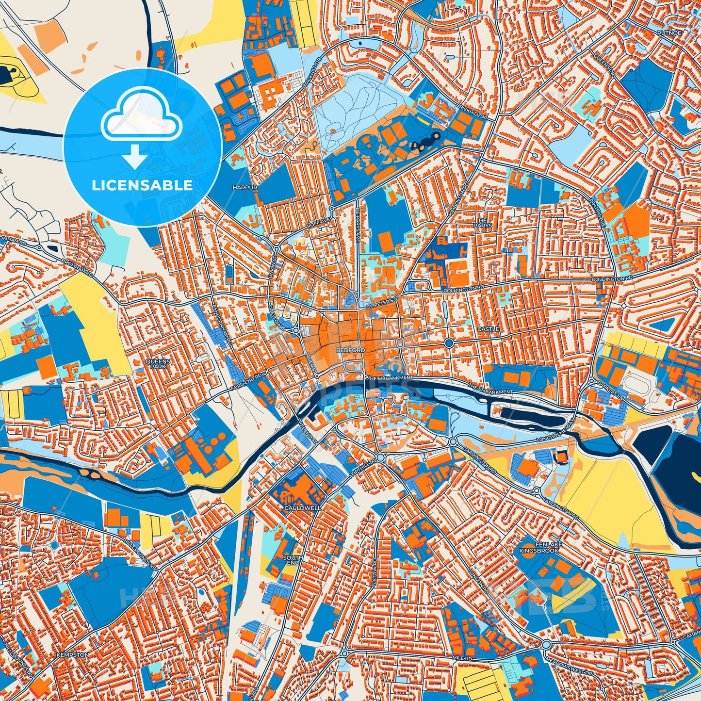 Colorful Bedford Street Map with Labels and Buildings