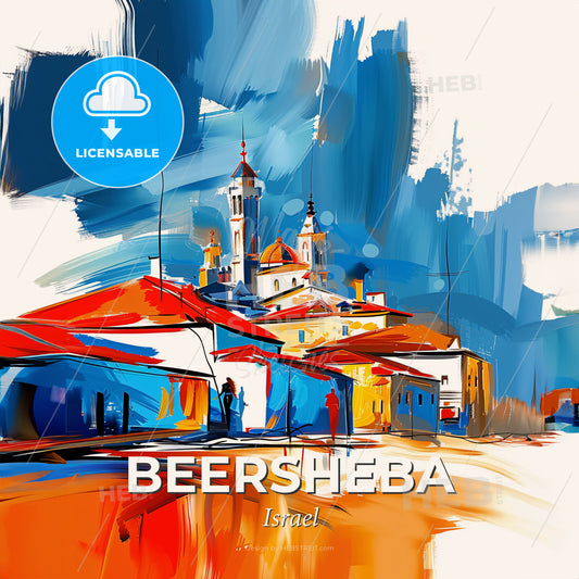Vibrant Beersheba, Israel - A Painting Of A Town - Square format print template