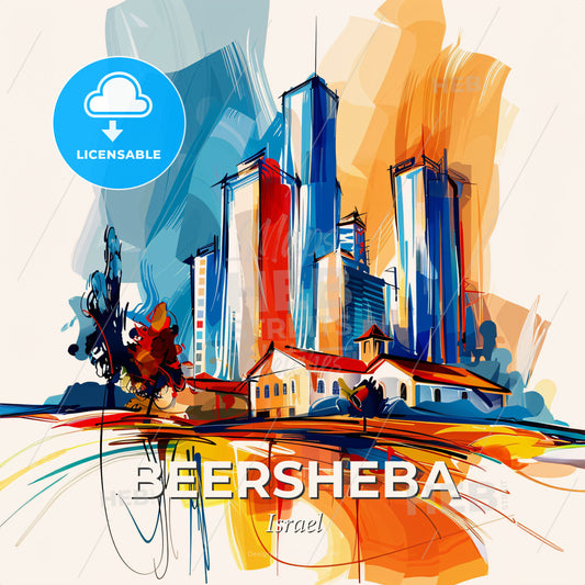 Vibrant Beersheba, Israel - A Painting Of A City - Square format print template