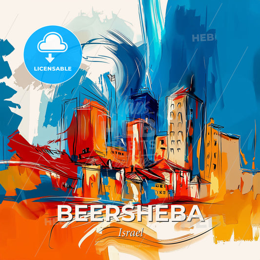 Vibrant Beersheba, Israel - A Painting Of A City - Square format print template