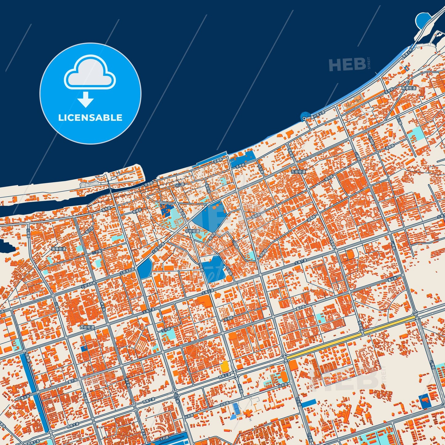 Colorful Beihai Street Map with Labels and Buildings