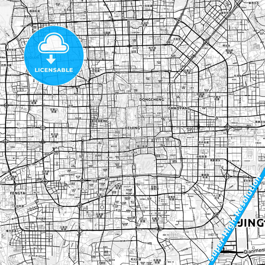Beijing, China light map with streetnames, citynames and districts
