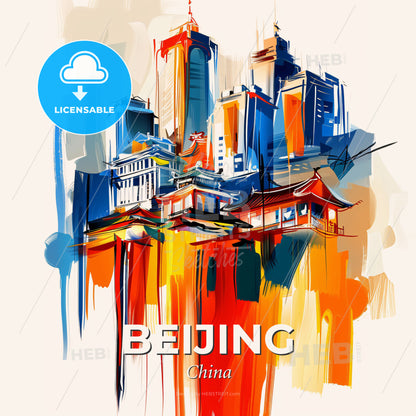 Vibrant Beijing, China - A Painting Of A City - Square format print template