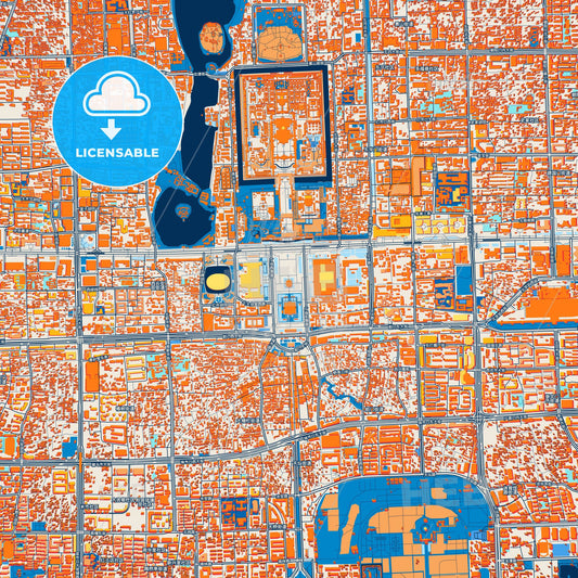 Colorful Beijing Street Map with Labels and Buildings