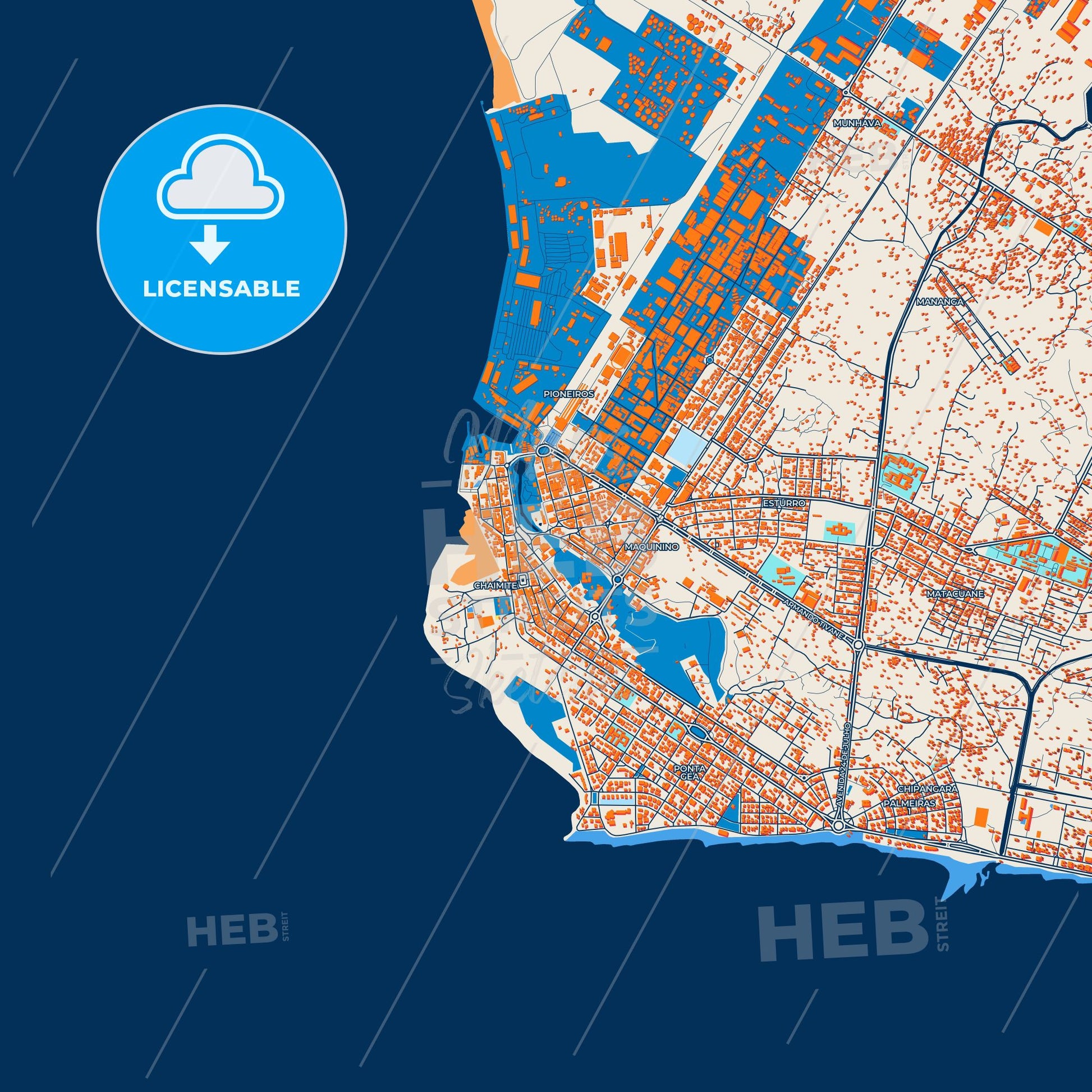 Colorful Beira Street Map with Labels and Buildings