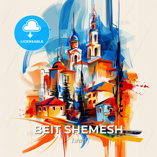 Vibrant Beit Shemesh, Israel - A Painting Of A Building - Square format print template
