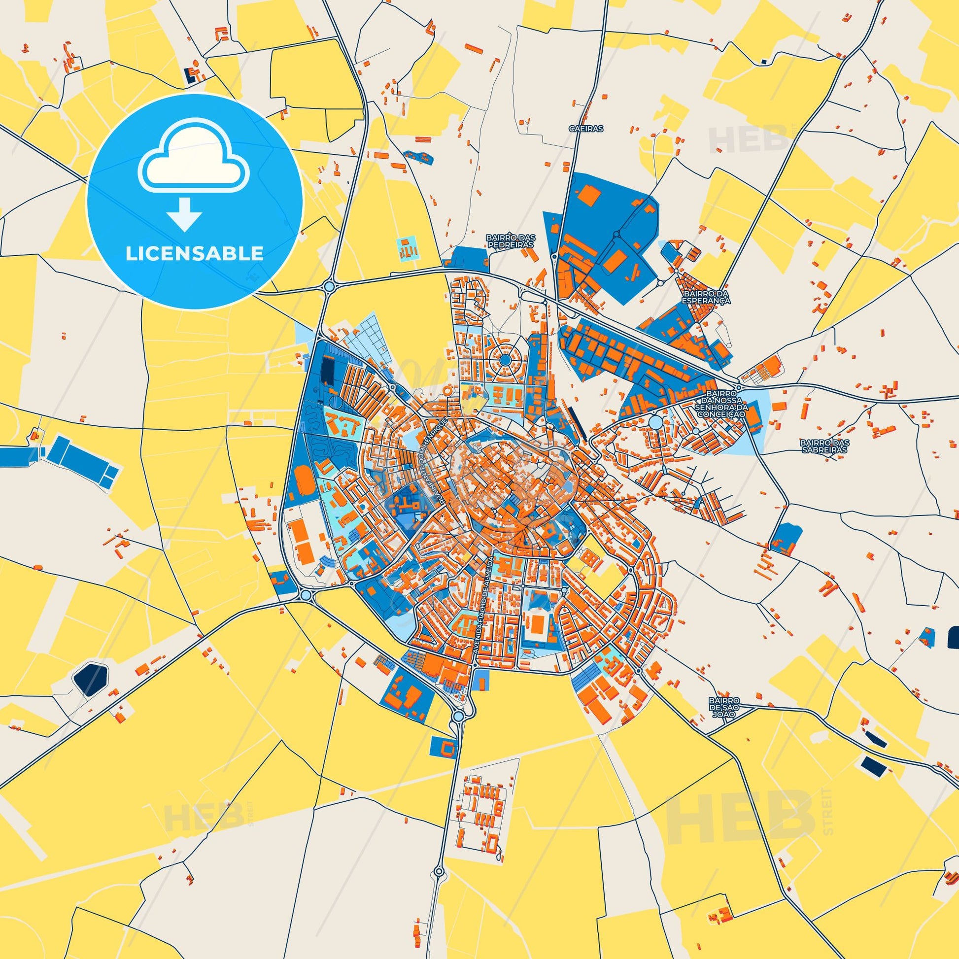 Colorful Beja Street Map with Labels and Buildings