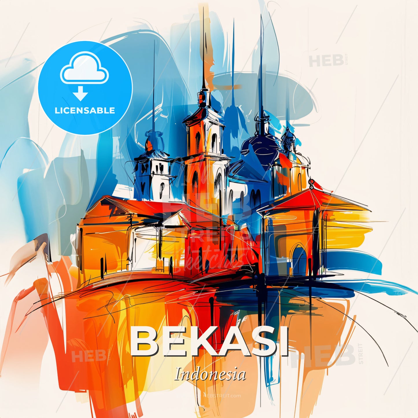 Vibrant Bekasi, Indonesia - A Painting Of A Building - Square format print template