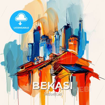 Vibrant Bekasi, Indonesia - A Painting Of A City - Square format print template