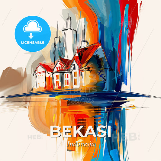 Vibrant Bekasi, Indonesia - A Painting Of A Building With Colorful Paint - Square format print template