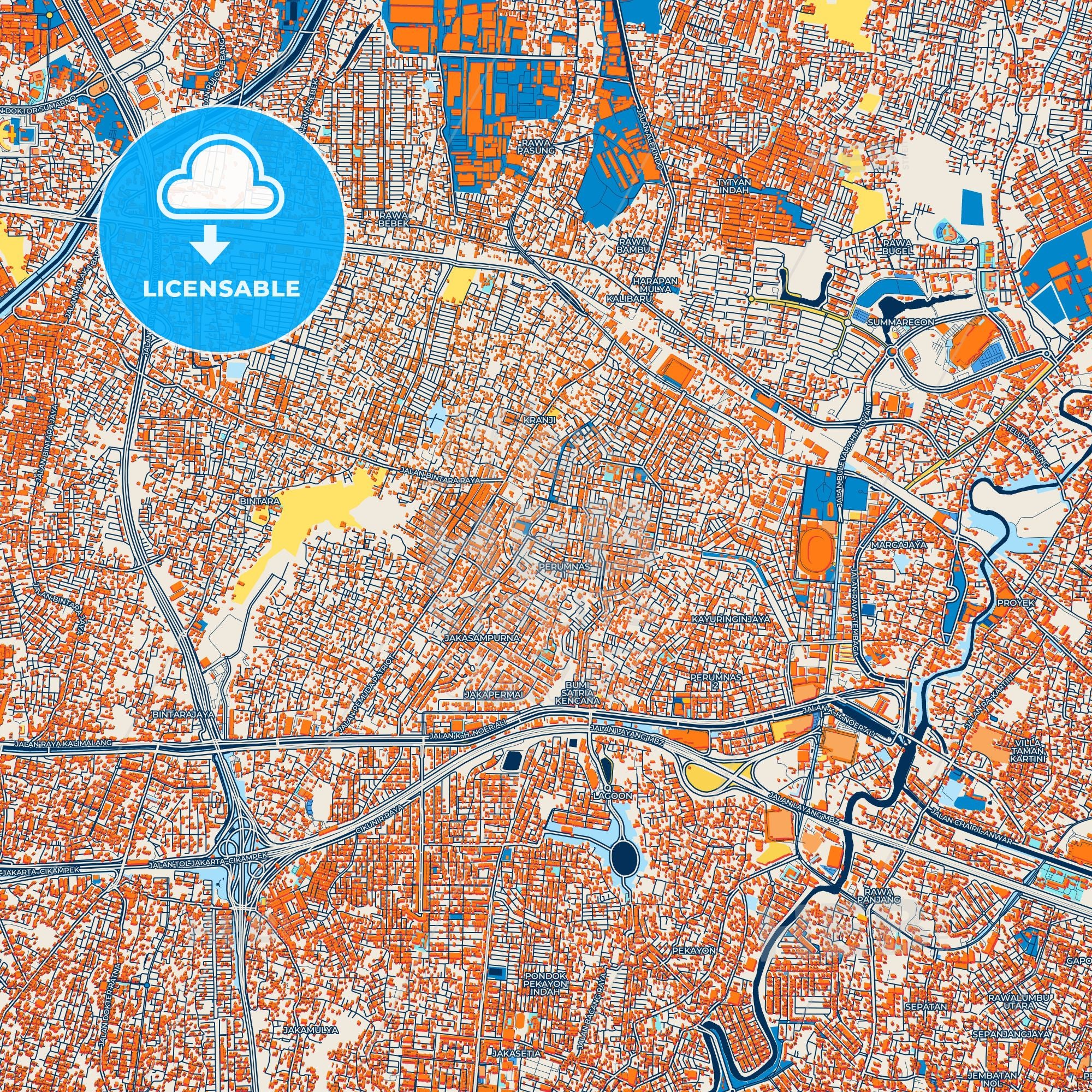 Colorful Bekasi Street Map With Labels And Buildings – HEBSTREITS