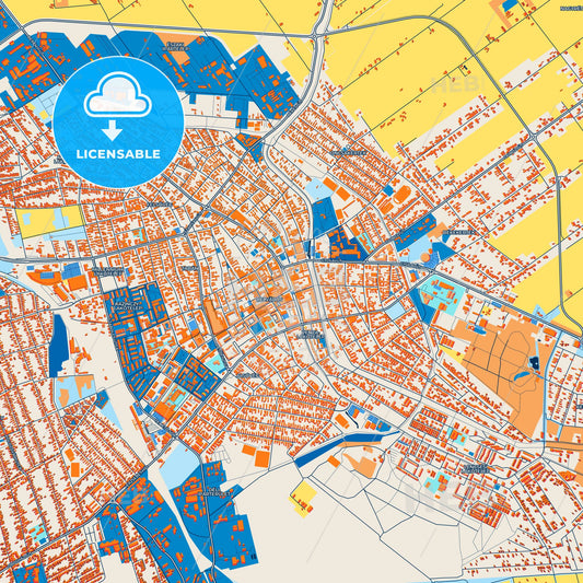 Colorful Békéscsaba Street Map with Labels and Buildings
