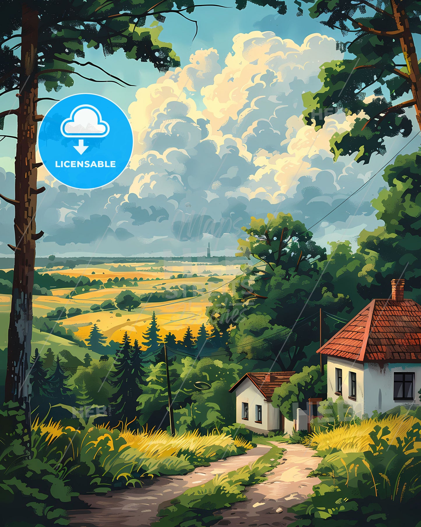 House in Forest, Belarus, Europe, Painting, Art, Vibrant, Canvas, Nature, Landscape