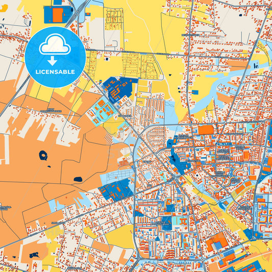 Colorful Bełchatów Street Map with Labels and Buildings