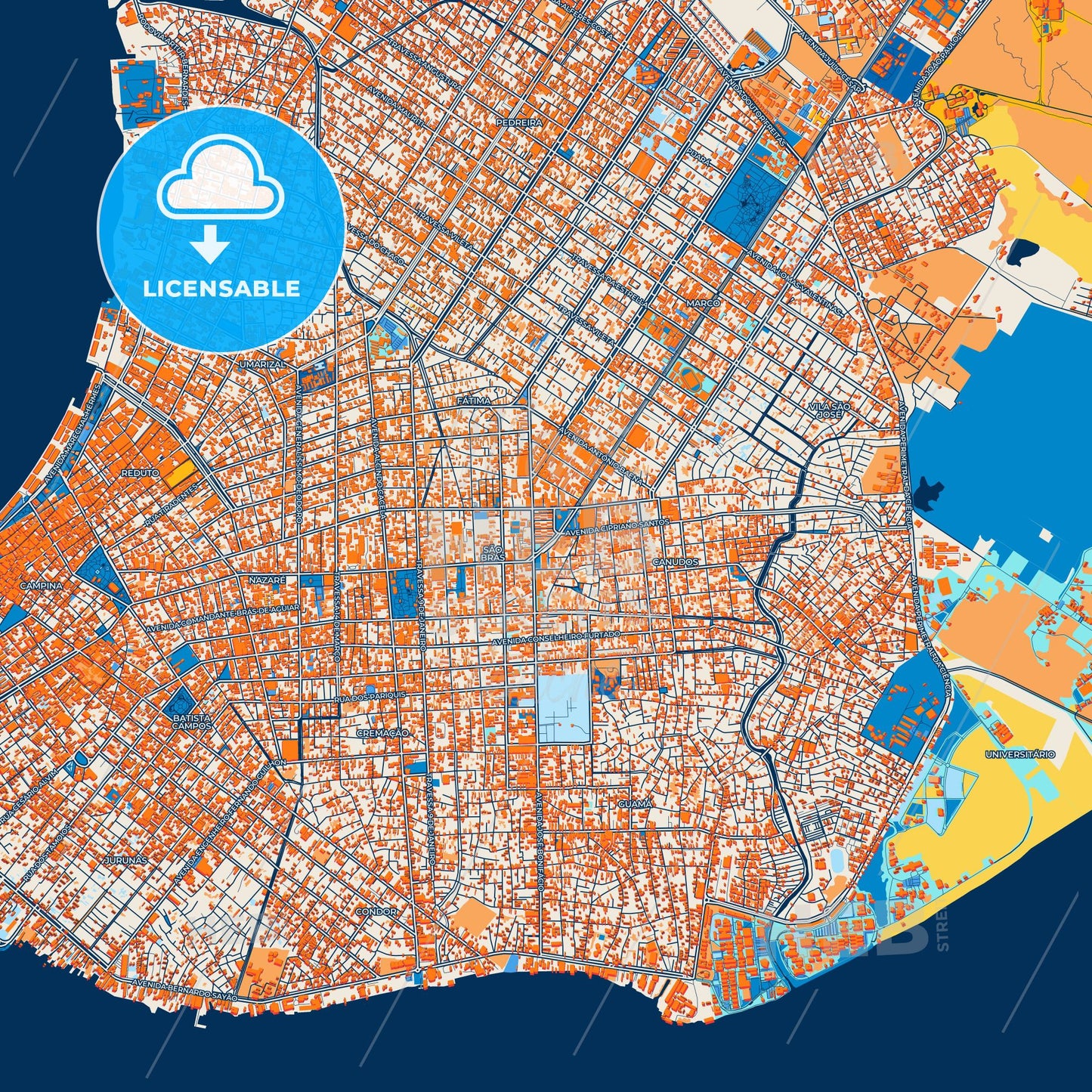 Colorful Belem Street Map with Labels and Buildings