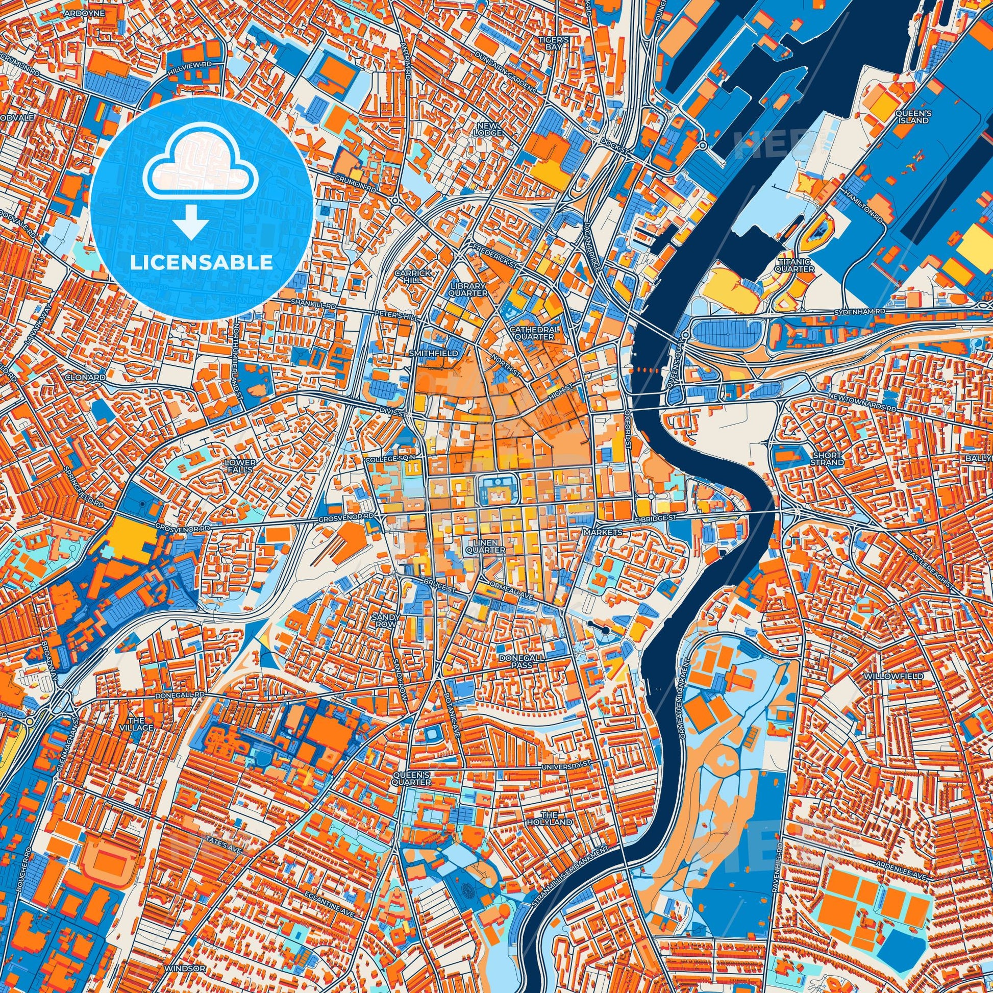Colorful Belfast Street Map with Labels and Buildings