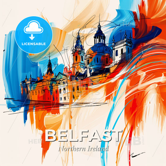 Vibrant Belfast, Northern Ireland - A Painting Of A Building With A Dome And Towers - Square format print template