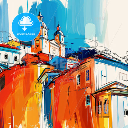 Vibrant Belford Roxo, Brazil - A Painting Of A Building With A Steeple