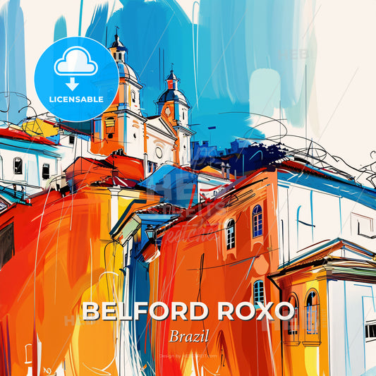 Vibrant Belford Roxo, Brazil - A Painting Of A Building With A Steeple - Square format print template
