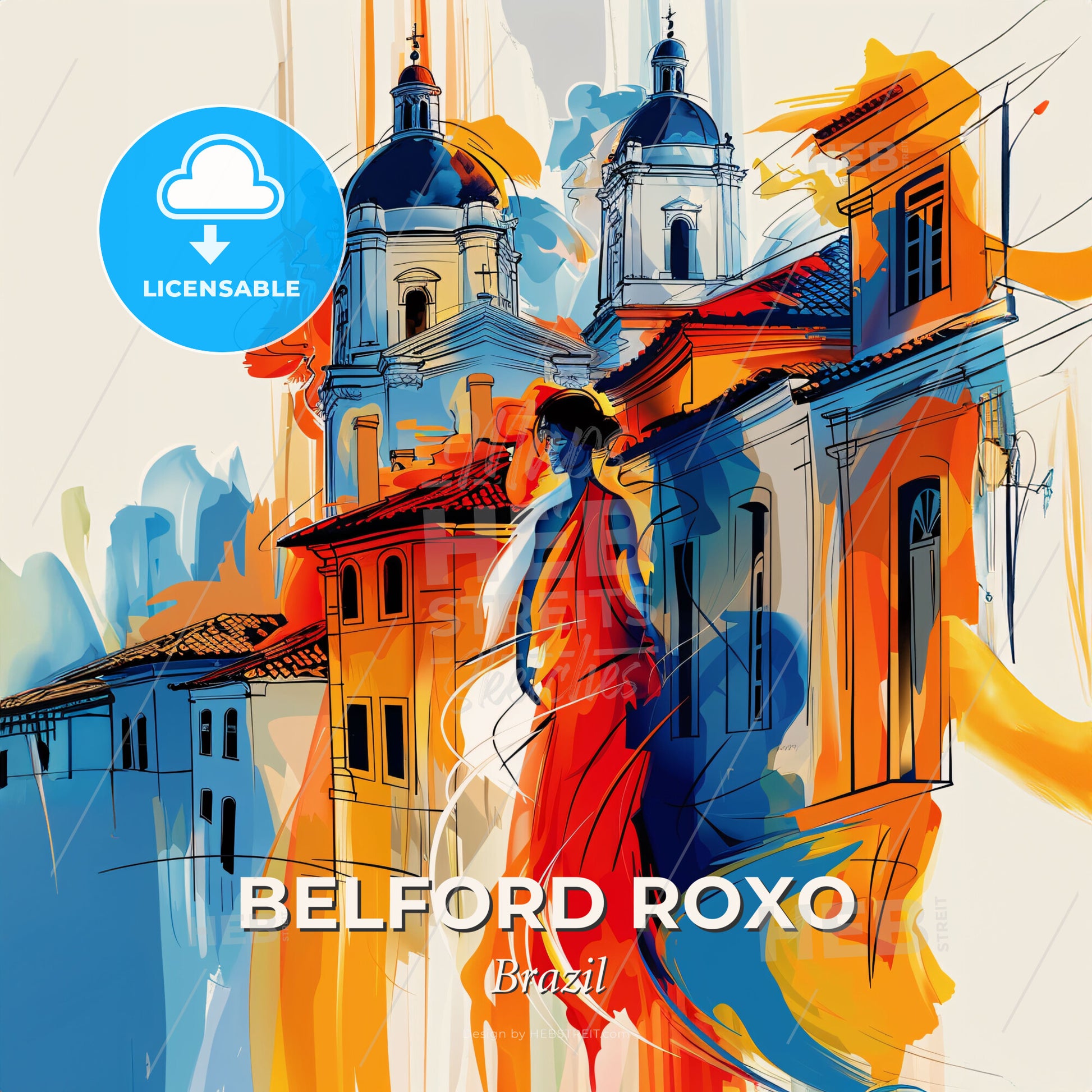 Vibrant Belford Roxo, Brazil - A Woman In A Red Dress - Square format print template